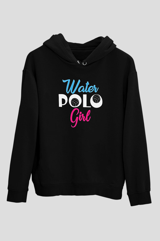 Su Topu - Water Polo Baskılı Unisex Siyah Kapüşonlu Sweatshirt