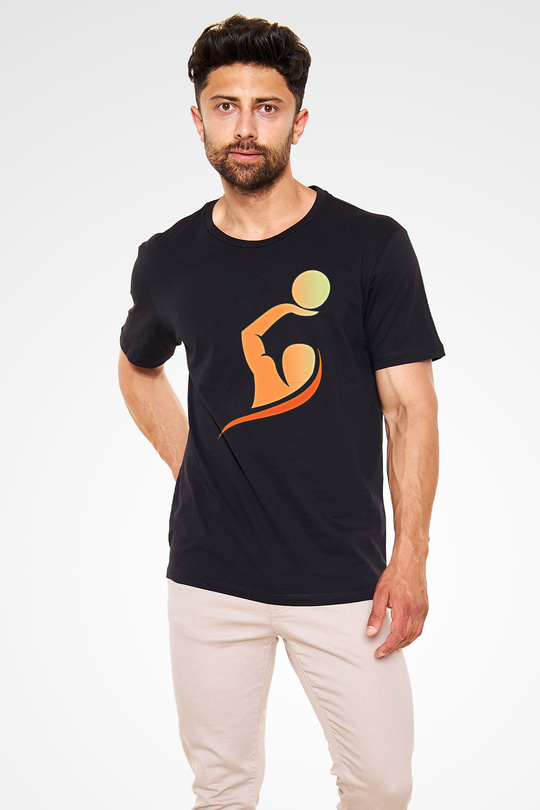 Su Topu - Water Polo Baskılı Unisex Siyah Tişört - Tshirt
