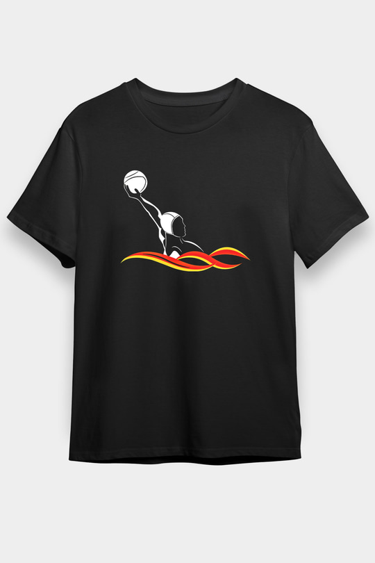 Su Topu - Water Polo Baskılı Unisex Siyah Tişört - Tshirt