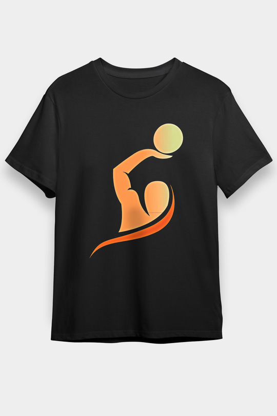 Su Topu - Water Polo Baskılı Unisex Siyah Tişört - Tshirt