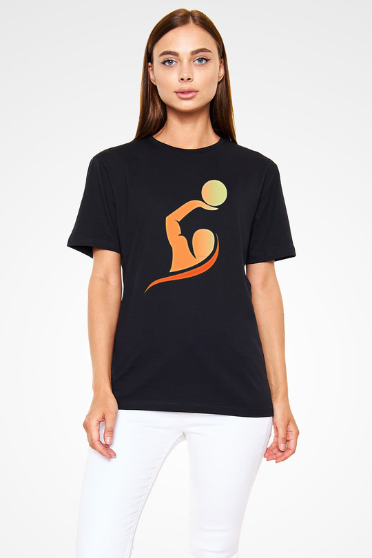 Su Topu - Water Polo Baskılı Unisex Siyah Tişört - Tshirt