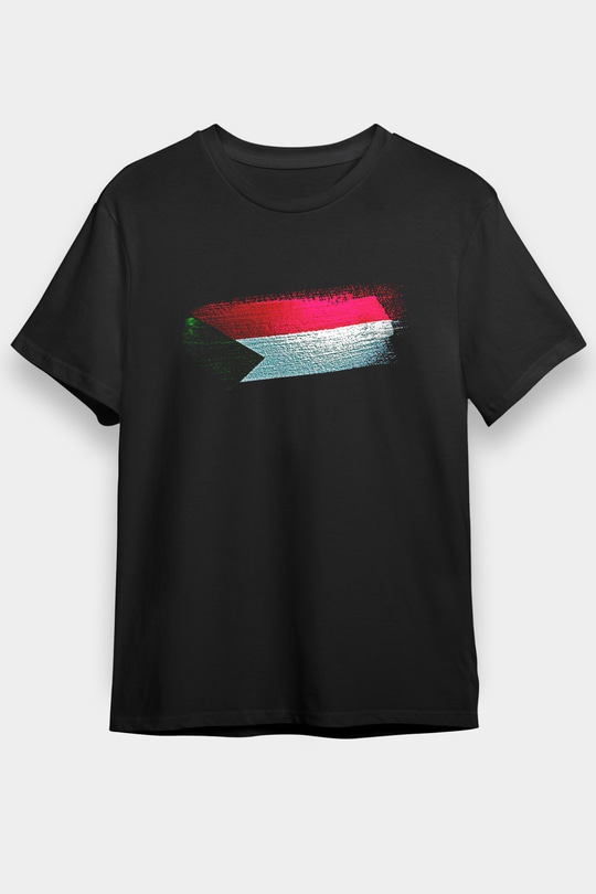 Sudan Bayrağı Baskılı Unisex Siyah Tişört