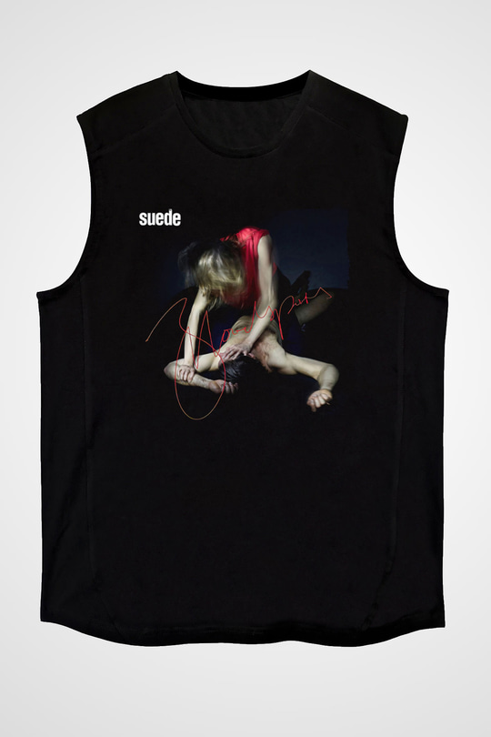 Suede Baskılı Unisex Siyah Kolsuz Tişört - Tshirt