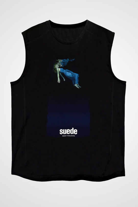 Suede Baskılı Unisex Siyah Kolsuz Tişört - Tshirt