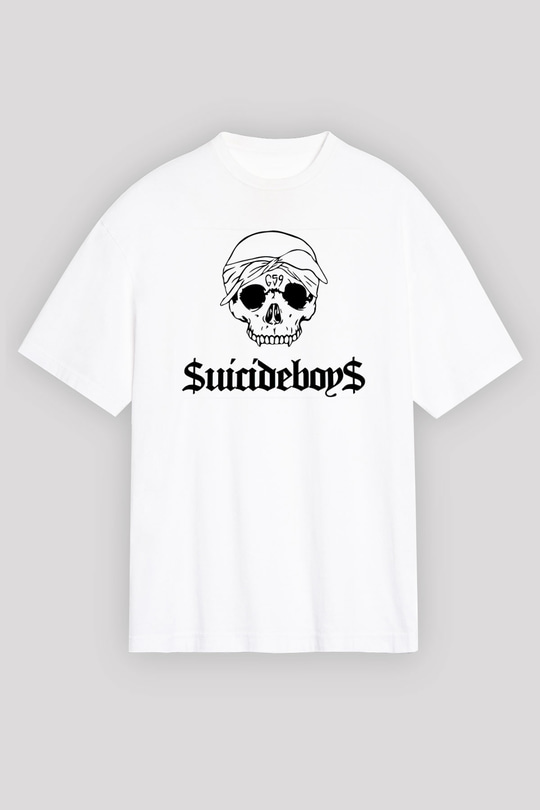 Suicideboys - $uicideboy$ Baskılı Beyaz Unisex Oversize Tişört - Tshirt