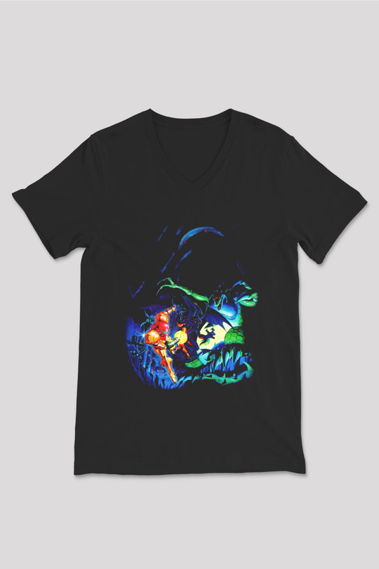 Super Metroid Cartridge Art Siyah Unisex V Yaka Tişört