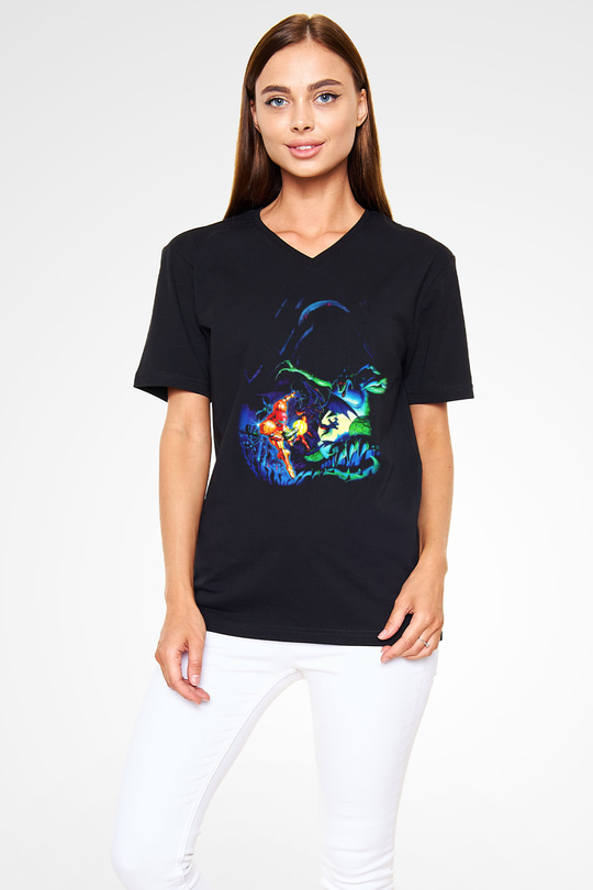 Super Metroid Cartridge Art Siyah Unisex V Yaka Tişört