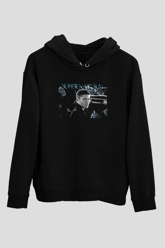 Supernatural Baskılı Unisex Siyah Hoodie