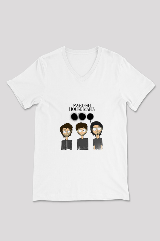 Swedish House Mafia Baskılı Beyaz V Yaka Unisex Tişört