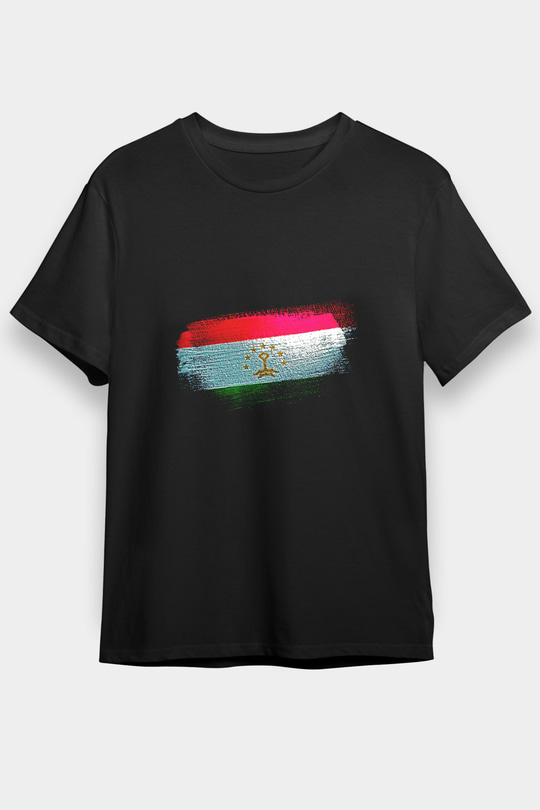 Tacikistan - Tajikistan Bayrağı Baskılı Unisex Siyah Tişört