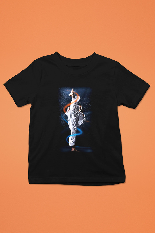Taekwondo Baskılı Siyah Unisex Çocuk Tişört