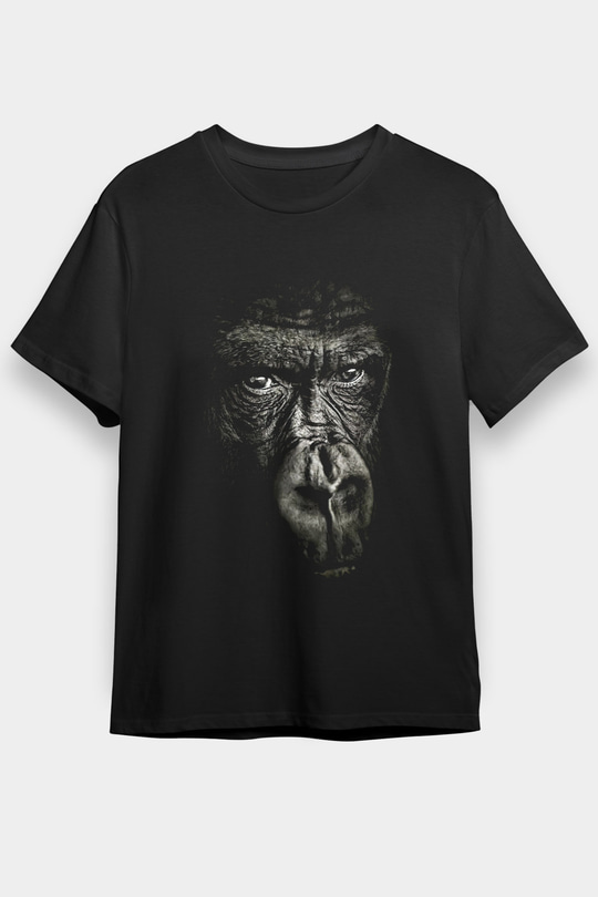 Goril Baskılı Unisex Siyah Tişört