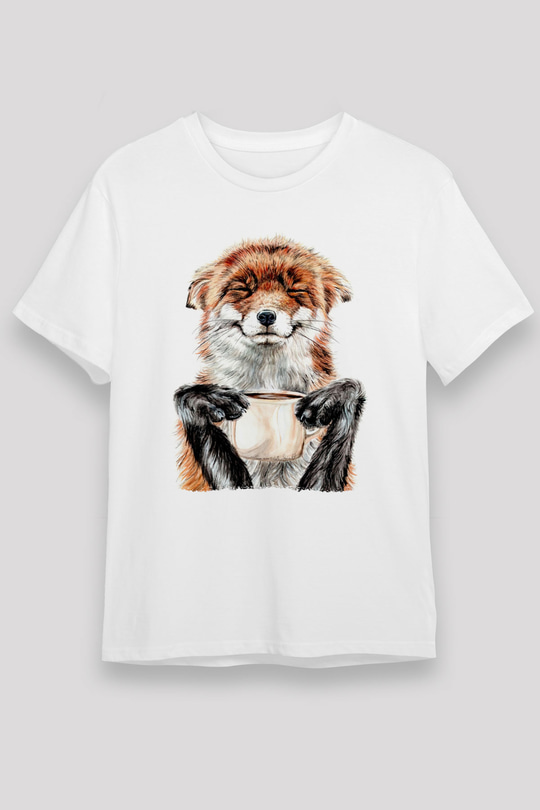 Kahve Kolik Baskılı Unisex Beyaz Tişört