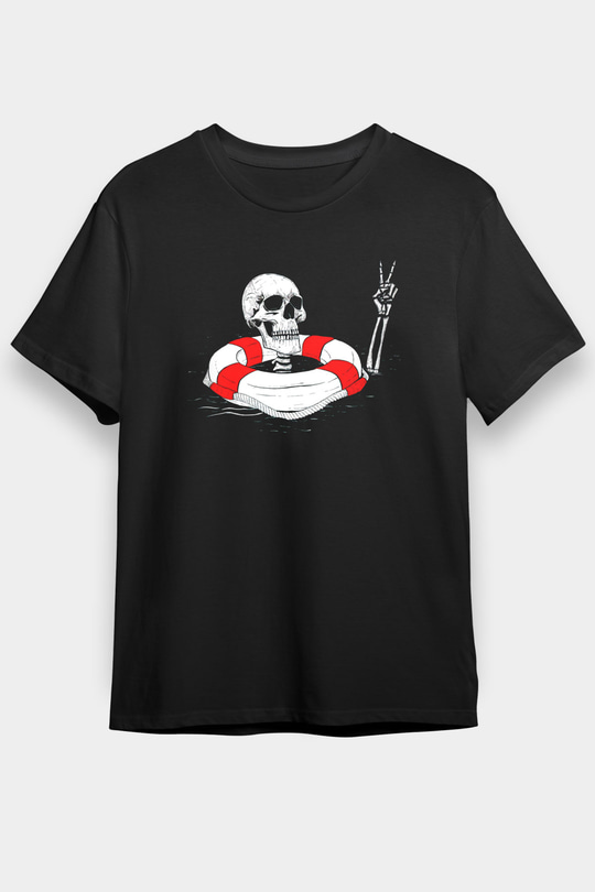 İskelet Baskılı Unisex Siyah Tişört