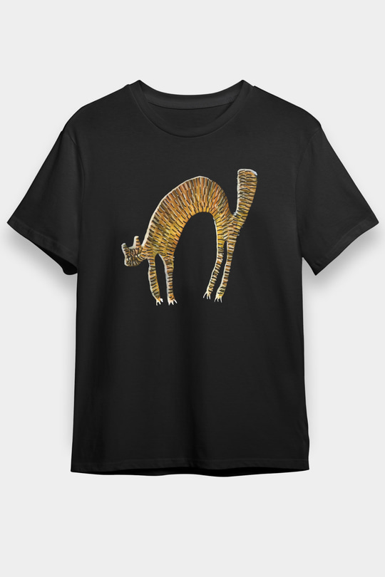 Kedi Baskılı Unisex Siyah Tişört
