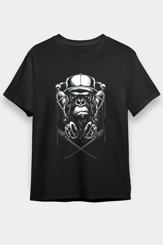 Graffiti Goril Baskılı Unisex Siyah Tişört