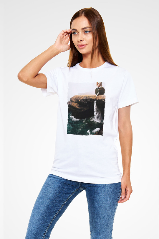 Doğa Manipülasyon Baskılı Unisex Beyaz Tİşört