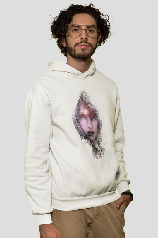 Taylor Swift Baskılı Beyaz Unisex Kapüşonlu Sweatshirt