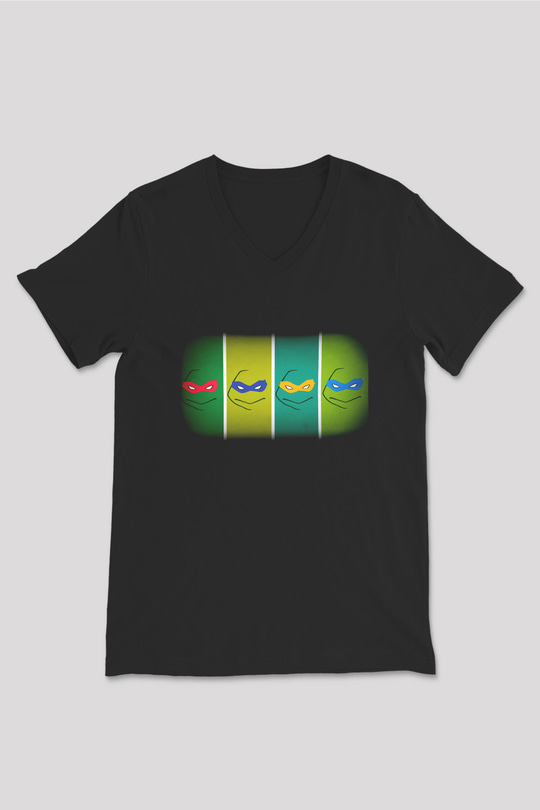 Teenage Mutant Ninja Turtles Ninja Kaplumbağalar Siyah Unisex V Yaka Tişört