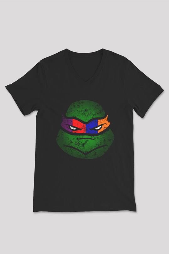 Teenage Mutant Ninja Turtles Ninja Kaplumbağalar Siyah Unisex V Yaka Tişört