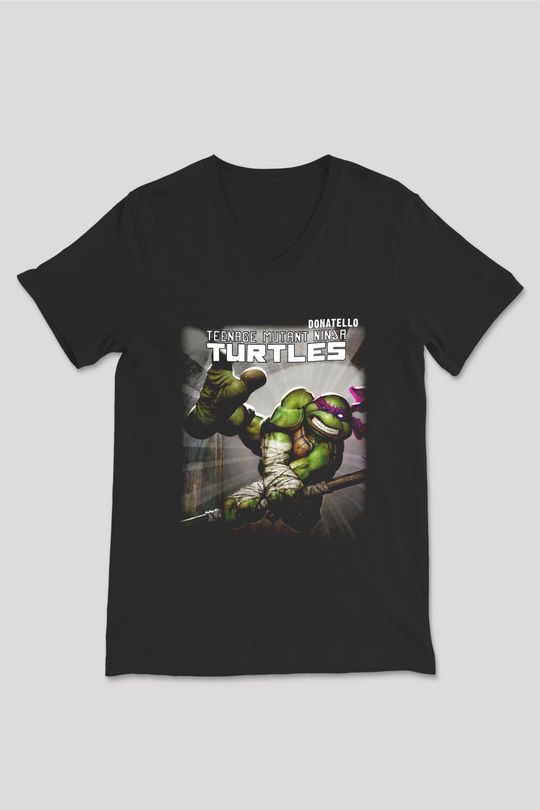Teenage Mutant Ninja Turtles Ninja Kaplumbağalar Siyah Unisex V Yaka Tişört