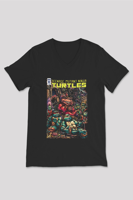 Teenage Mutant Ninja Turtles Ninja Kaplumbağalar Siyah Unisex V Yaka Tişört
