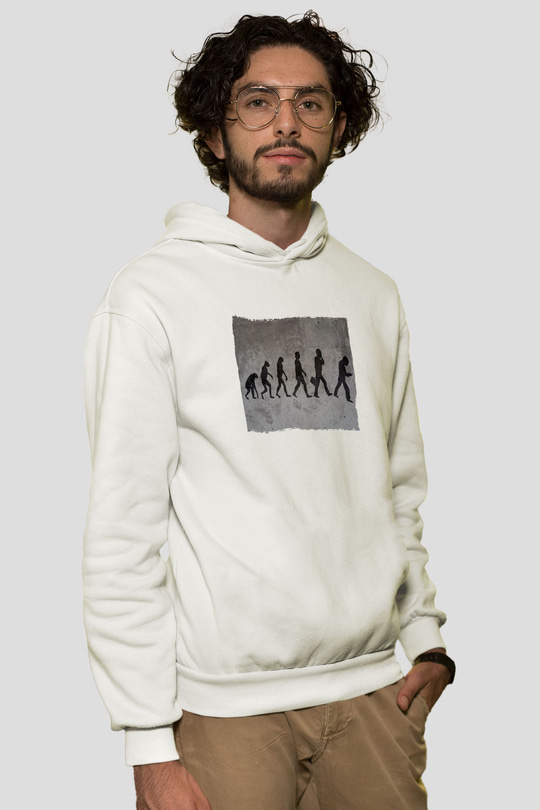 Telefona Evrim Baskılı Unisex Ekru Hoodie