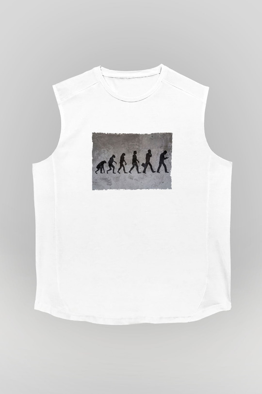 Telefona Evrim Baskılı Unisex Kolsuz Beyaz Tişört - Tshirt
