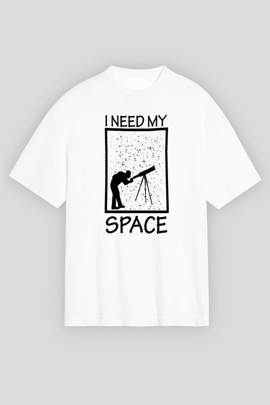 Teleskop Astronomi Baskılı Unisex Oversize Beyaz Tişört - Tshirt