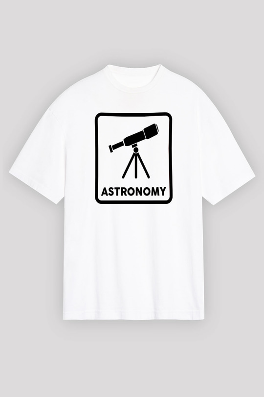 Teleskop Baskılı Unisex Oversize Beyaz Tişört - Tshirt