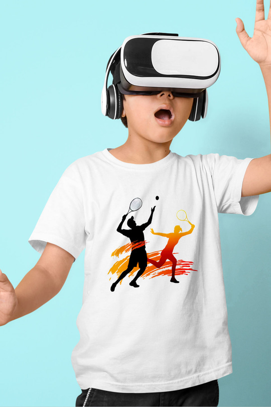 Tenis Baskılı Beyaz Unisex Çocuk Tişört
