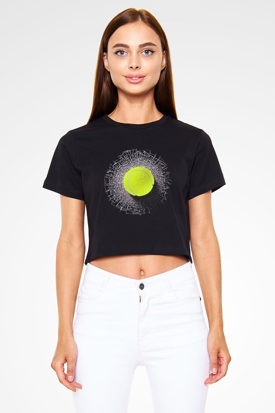 Tenis Siyah Crop Top Tişört