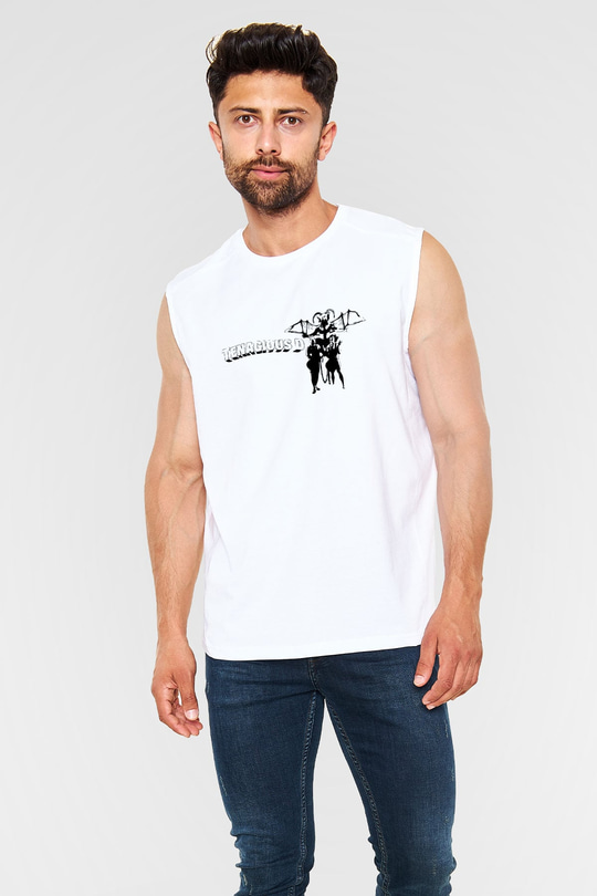 Teracious D Baskılı Beyaz Unisex Kolsuz Tişört - Tshirt