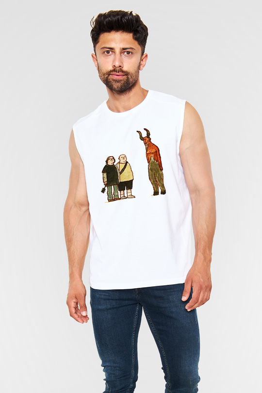 Teracious D Baskılı Beyaz Unisex Kolsuz Tişört - Tshirt