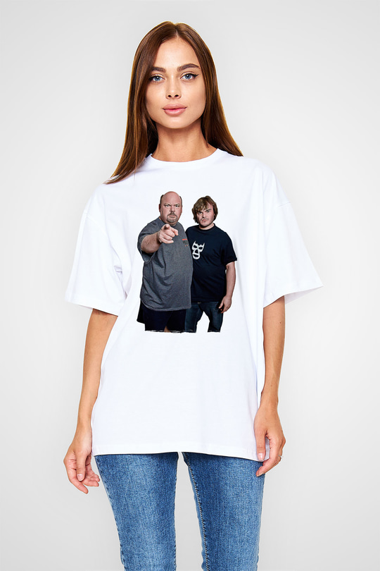 Teracious D Baskılı Beyaz Unisex Oversize Tişört - Tshirt