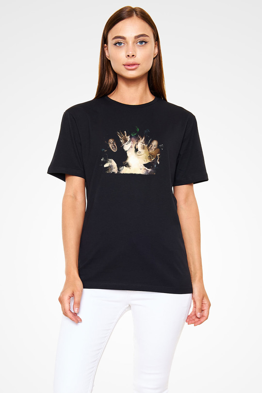 Teracious D Baskılı Unisex Siyah Tişört - Tshirt