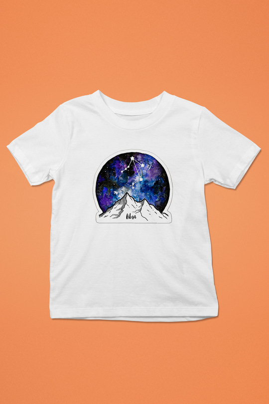 Terazi Burcu Baskılı Beyaz Unisex Beyaz Çocuk Tişört - Tshirt