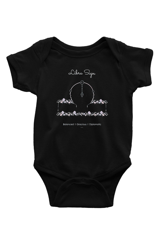 Terazi Burcu Baskılı Unisex Siyah Bebek Body - Zıbın