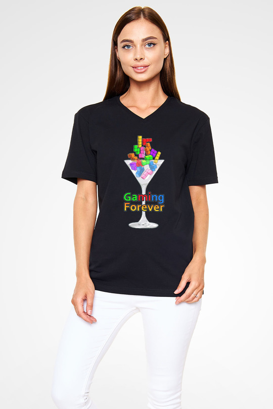Tetris Siyah Unisex  V Yaka Tişört