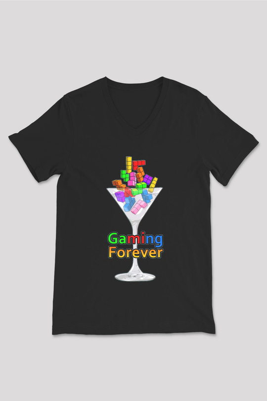 Tetris Siyah Unisex  V Yaka Tişört