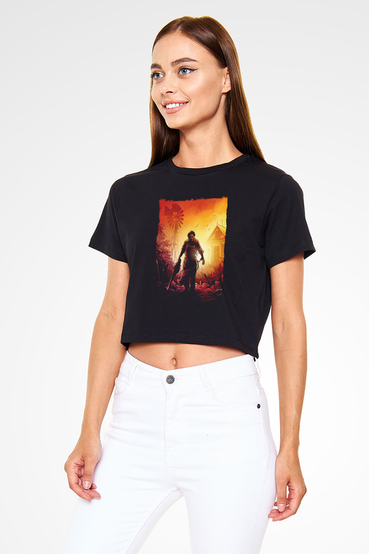 Texas Chain Saw Massacre Siyah   Crop Top Tişört