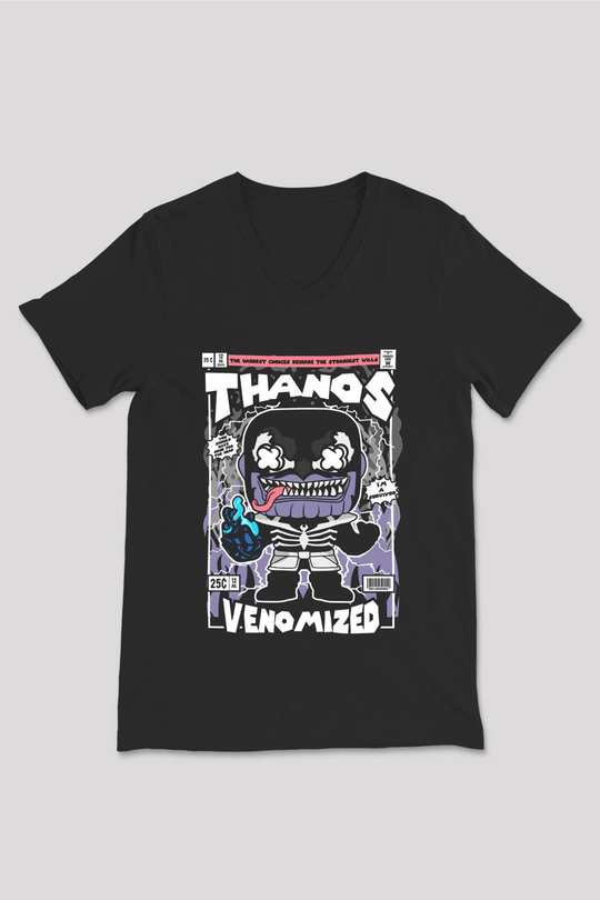 Thanos Venomized Baskılı Unisex Siyah V Yaka Tişört