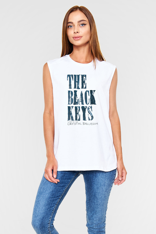 The Black Keys Baskılı Beyaz Unisex Kolsuz Tişört - Tshirt
