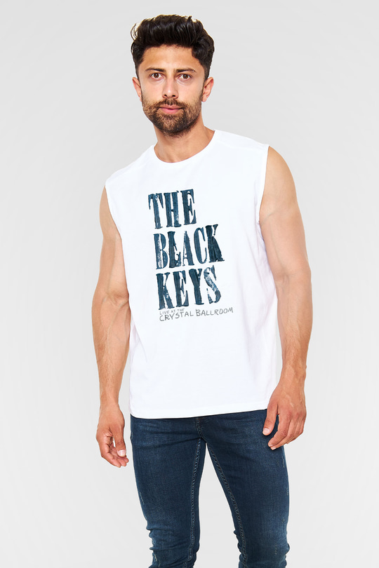 The Black Keys Baskılı Beyaz Unisex Kolsuz Tişört - Tshirt