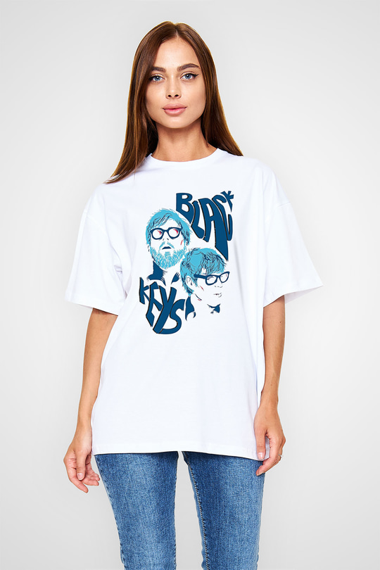 The Black Keys Baskılı Beyaz Unisex Oversize Tişört - Tshirt
