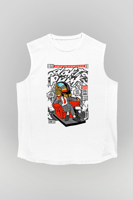 The Daft Punk Boss Baskılı Unisex Beyaz Kolsuz Tişört