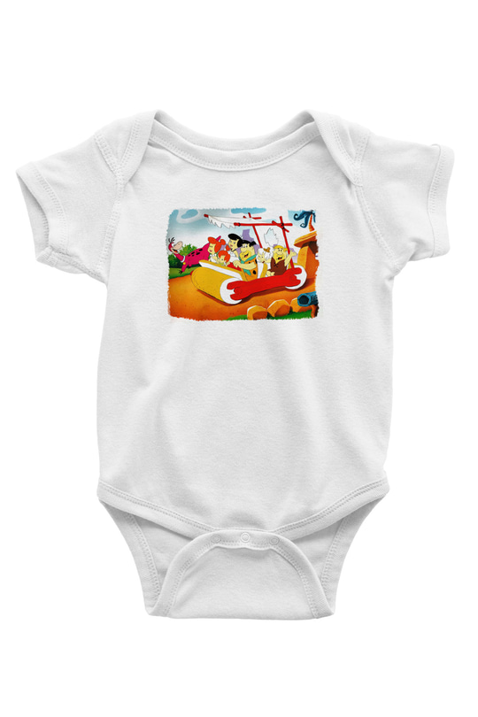 The Flintstones Taş Devri Baskılı Beyaz Unisex Bebek Body - Zıbın