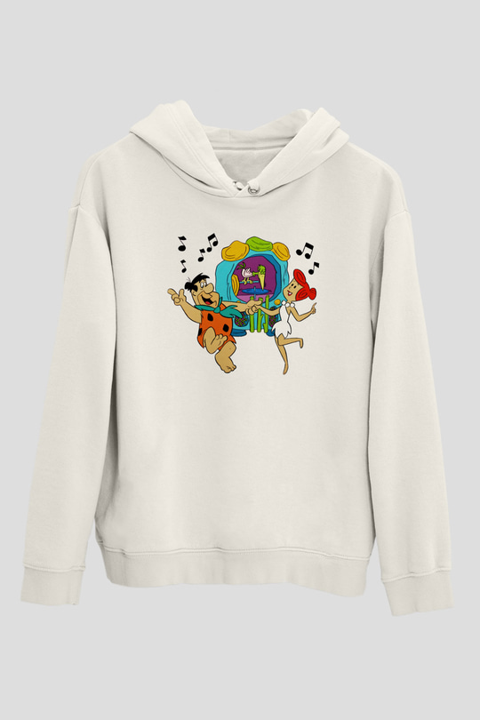 The Flintstones Taş Devri Beyaz Unisex Kapşonlu Sweatshirt