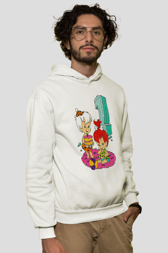 The Flintstones Taş Devri Beyaz Unisex Kapşonlu Sweatshirt