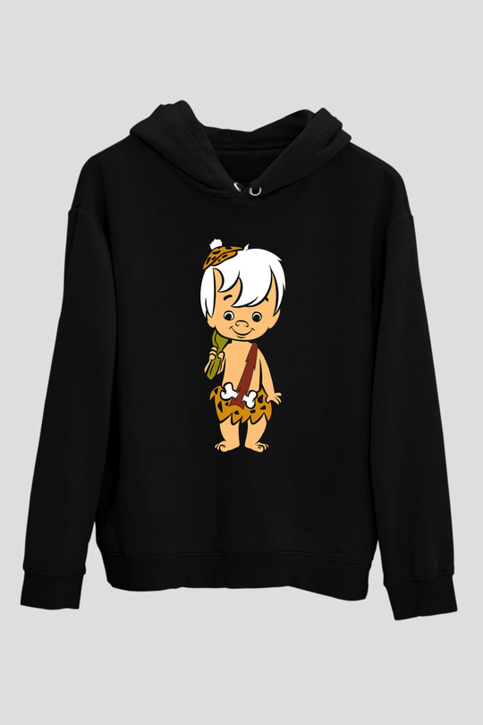 The Flintstones Taş Devri Siyah Unisex Kapüşonlu Sweatshirt